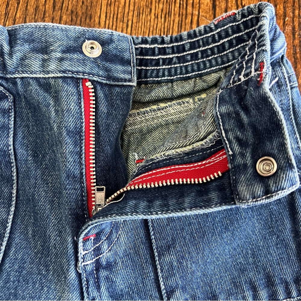 Vtg Baby Gap Carpenter Jeans Toddler 2T Baggy Utility Y2K Cargo Snap Easy Chage - Picture 7 of 12